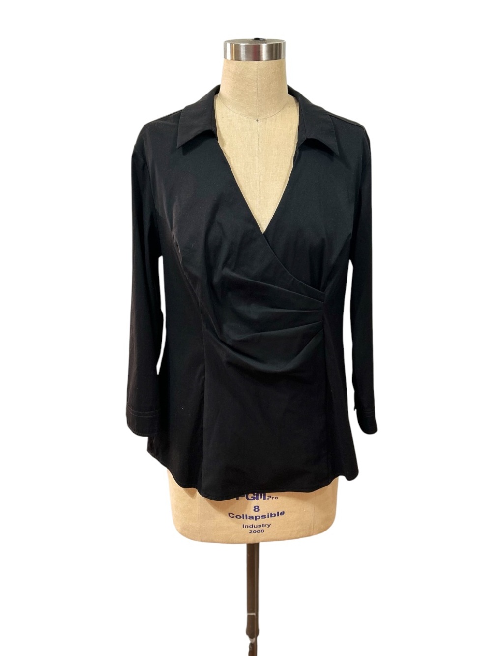 NYDJ Black Draped Wrap-Front Blouse EUC size Medium Academia Career Dress casual
